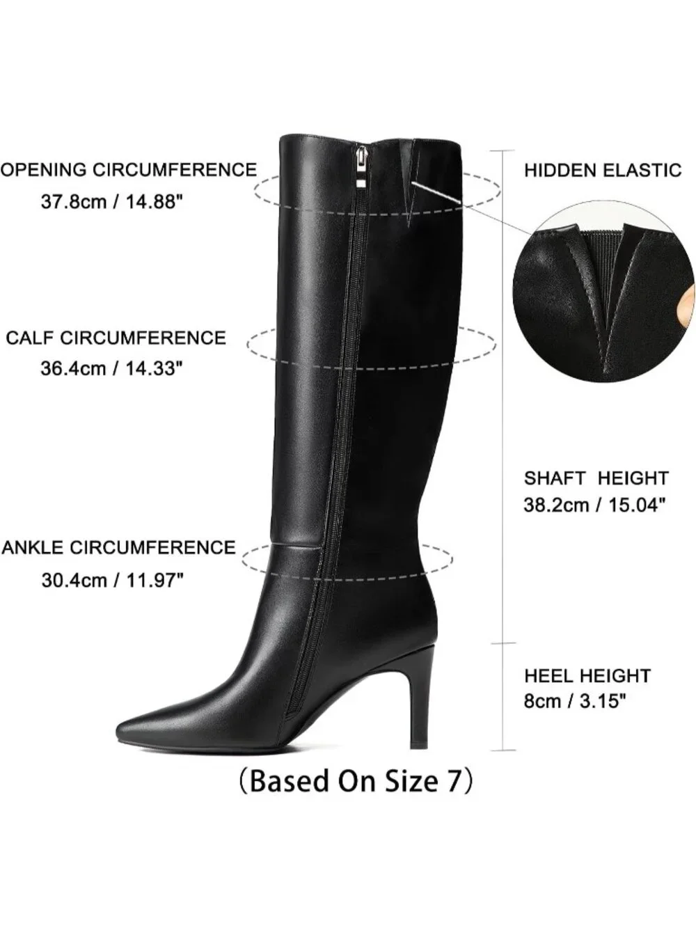 Women's Black Pointed Toe Faux Leather Side Zipper Over The Knee Boots